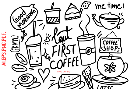 Coffee Doodle Hand Drawn Vector