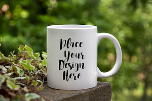 White Coffee psd mug mockup bokeh