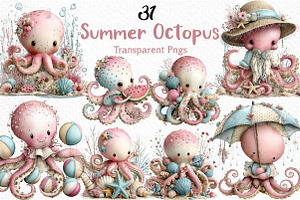 Whimsical Summer Octopus Clipart, an Illustration by Craft Nest