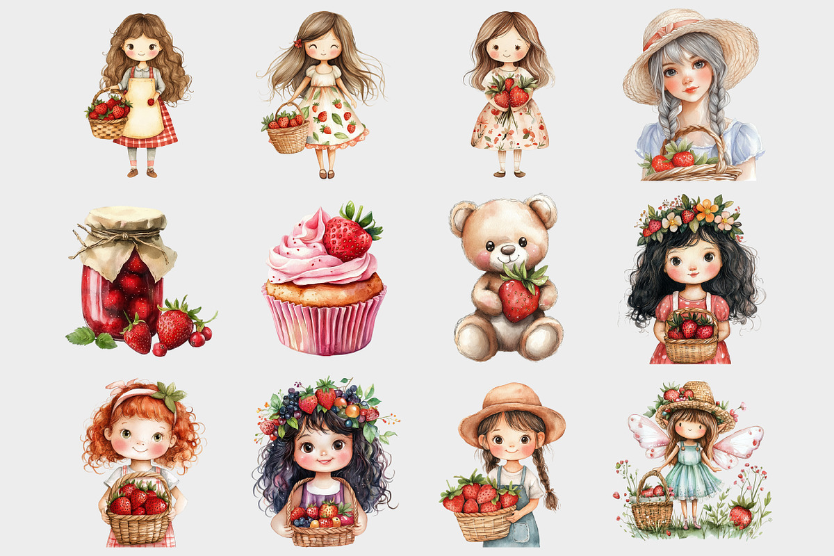 Watercolor Strawberry Clipart, a Seasonal Illustration by Design Market (Photo 3 of 5)