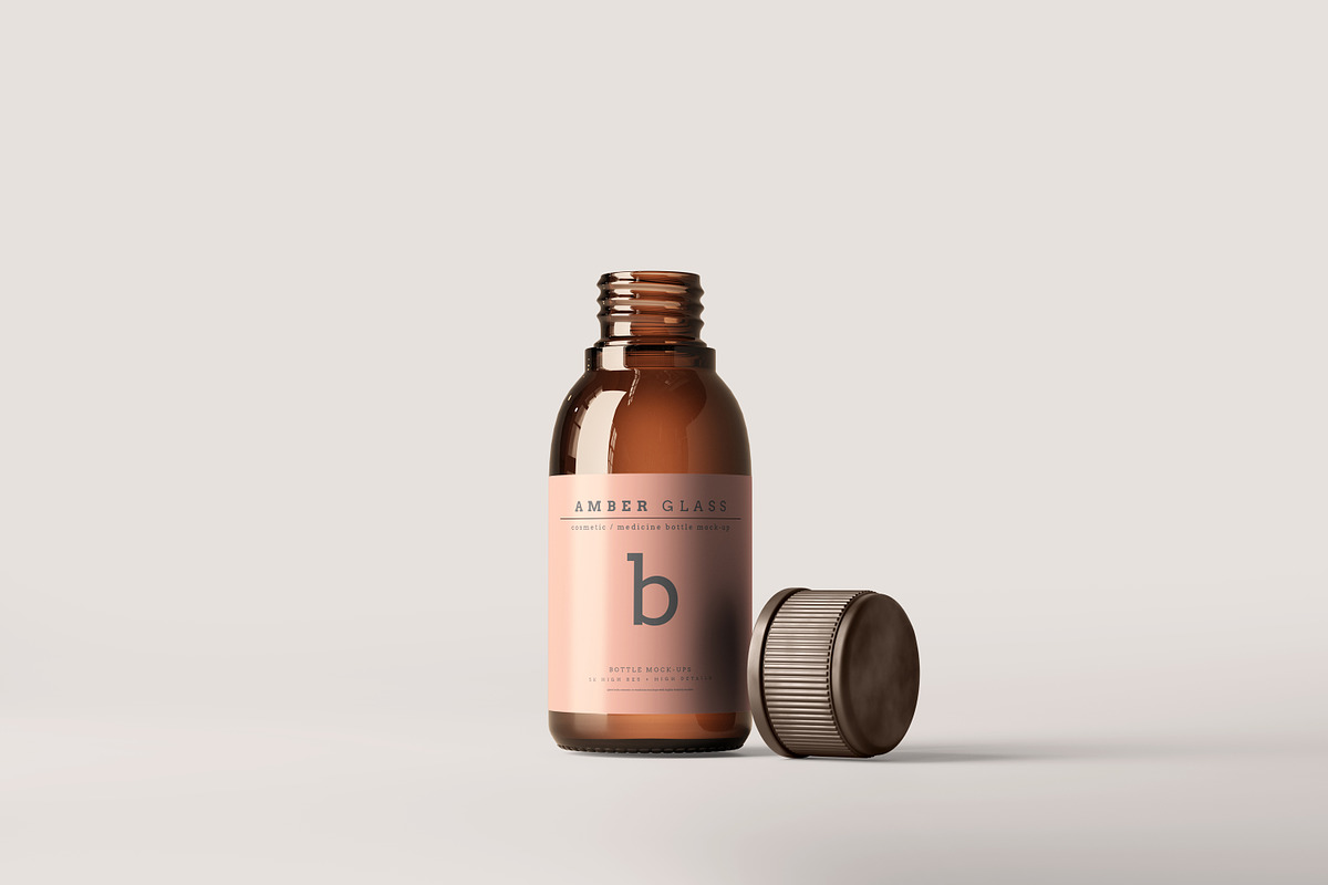 Amber Glass Bottle Mockups, a Cups & Container Mockup by pmvch (Photo 10 of 20)