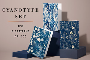 Cyanotype Set Of Seamless Patterns