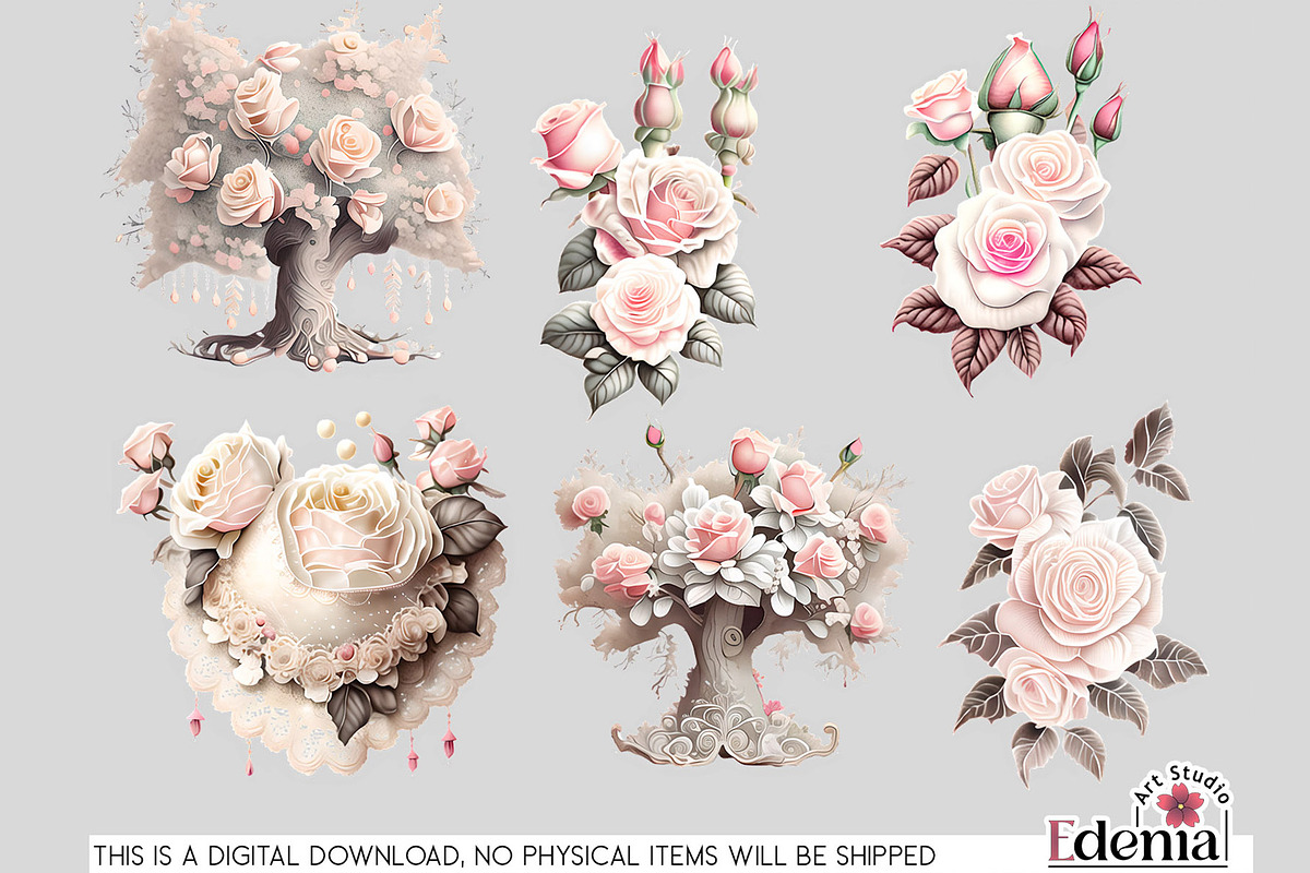 Vintage Romantic Flowers Cliparts, a Decorative Illustration by EdeniaArtStudio (Photo 6 of 10)
