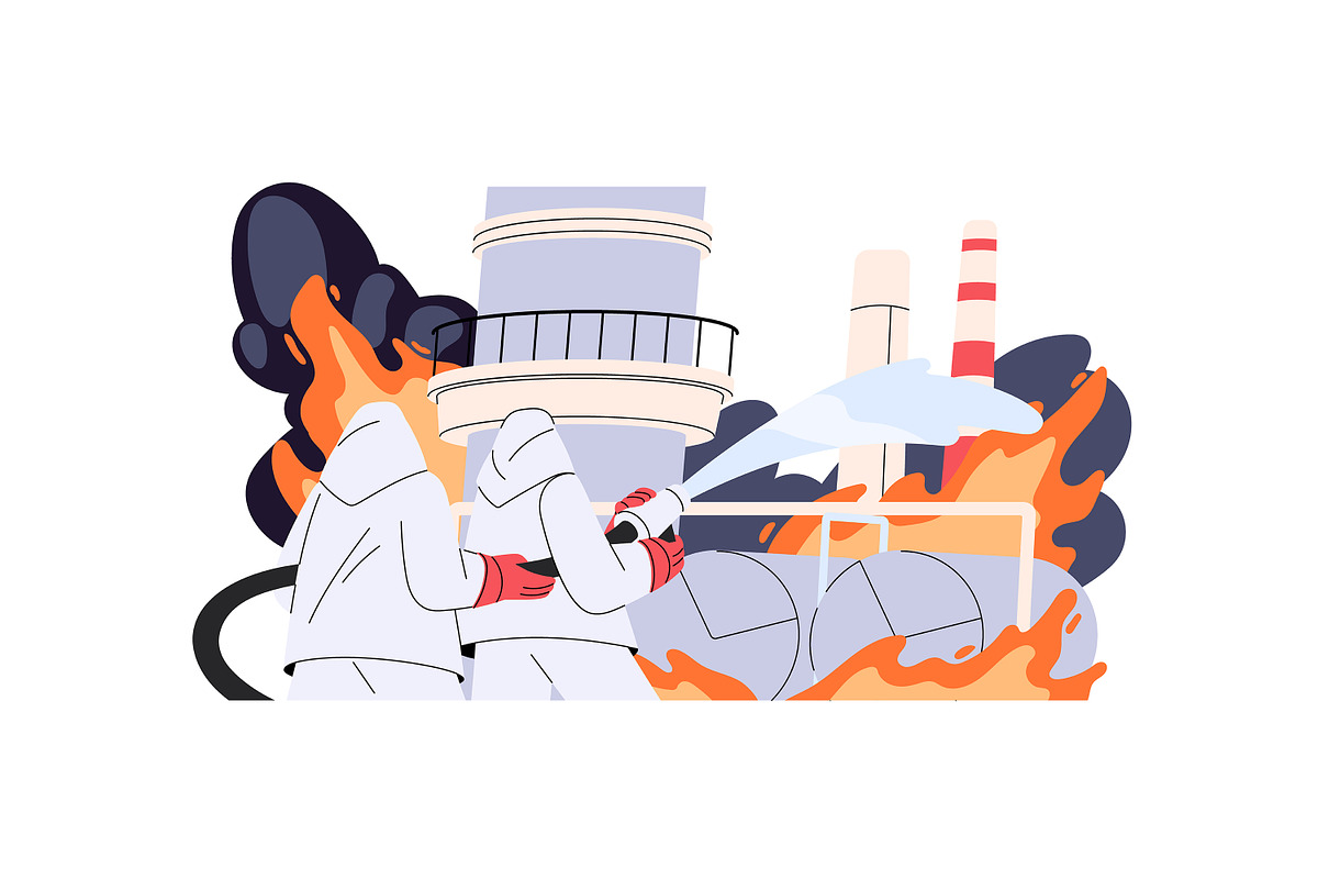 Firefighters, firemen fight a fire, a Work Illustration by PaperTrident (Photo 7 of 9)