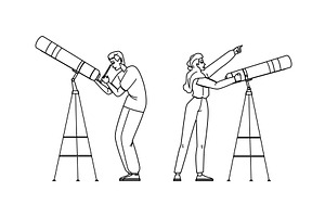 telescope stargazing vector, a Person Illustration by pikepicture