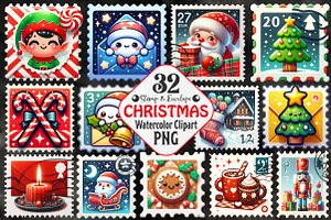Cute Christmas Stamp & Envelope Set, an Illustration by RobertsArt