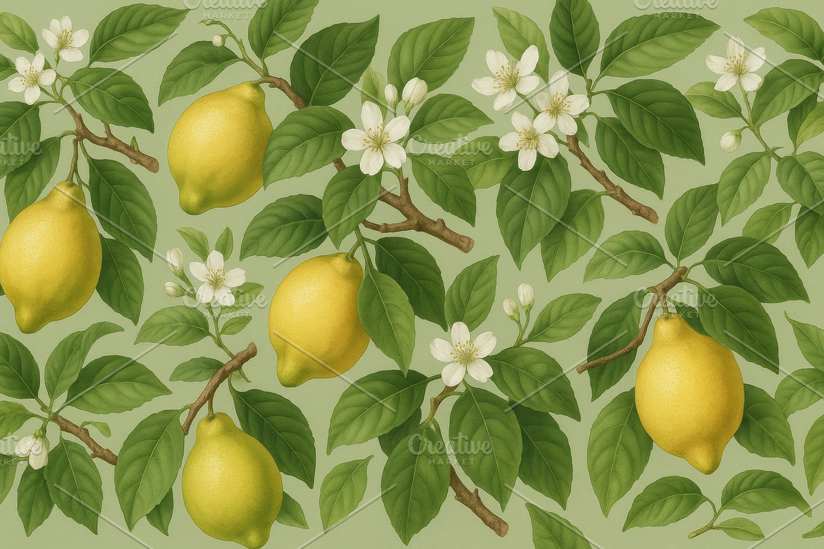Vintage Botanical Lemon and Blossom, a Decorative Illustration by Virgo Studio
