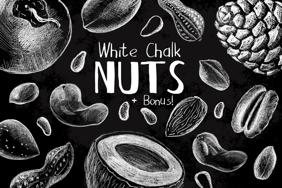 White Chalk Sketched Nuts Clipart, a Food Illustration by RabbitAndPencil (Photo 1 of 5)