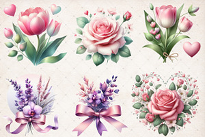 Watercolor Valentine's Day Flowers