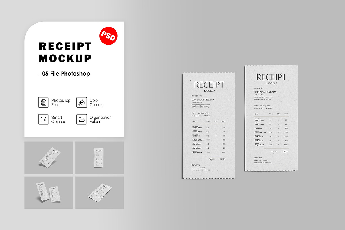 Receipt Mockup, a Books & Magazine Mockup by Graphic Deal (Photo 1 of 6)