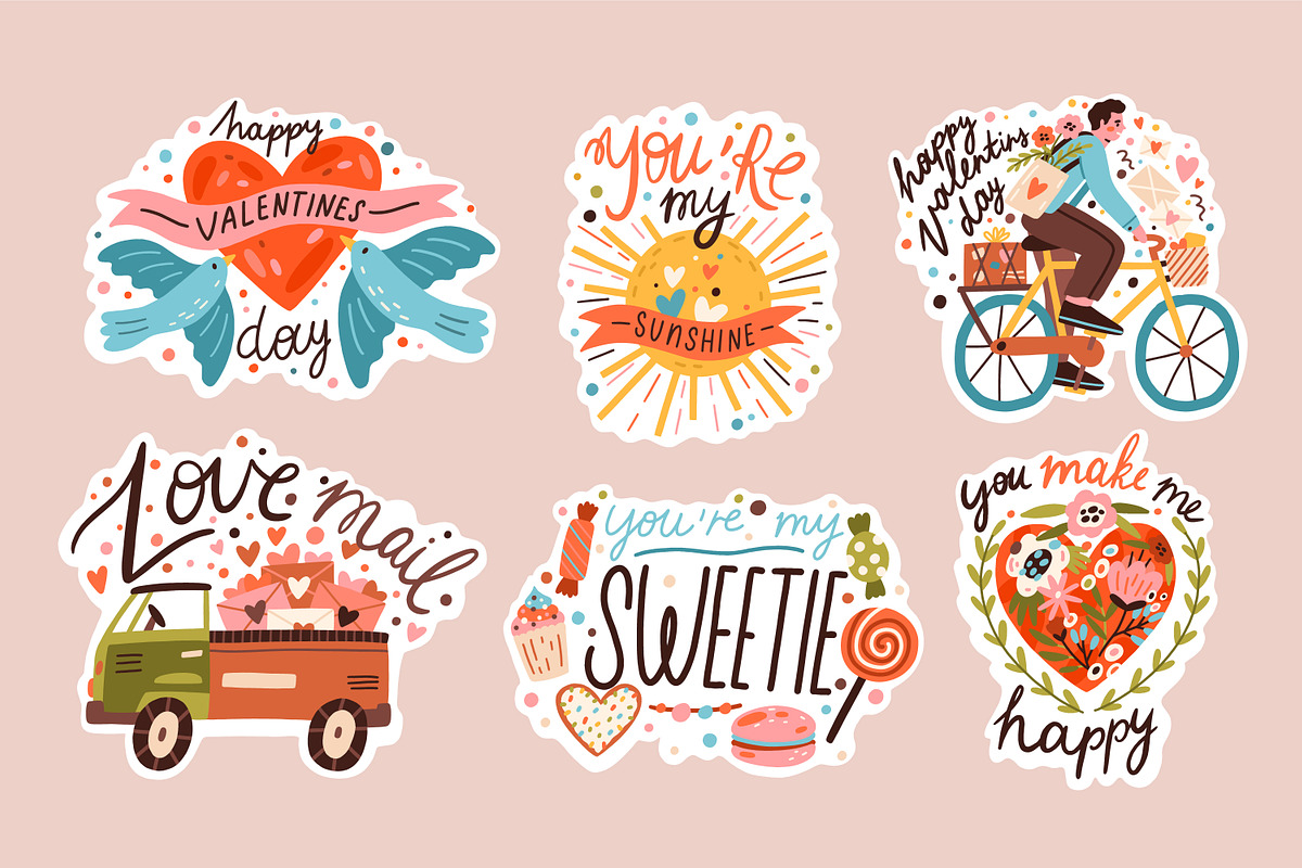Valentine's day lettering stickers, a Decorative Illustration by Good Studio (Photo 2 of 6)
