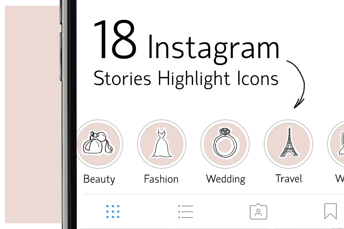 18 Instagram Stories Highlight Icons, a Social Media Template by Kristina Dubnovitskaya (Photo 1 of 6)