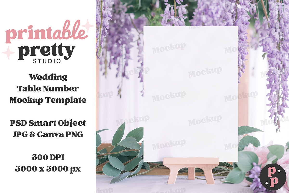 Wisteria Table Number Mockup PSD, a Product Mockup by Printable Pretty Studio (Photo 1 of 9)