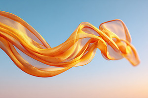 Bright yellow fabric flows gracefully against clear blue sky during sunset hour, a Background Photo by AlyaAnd