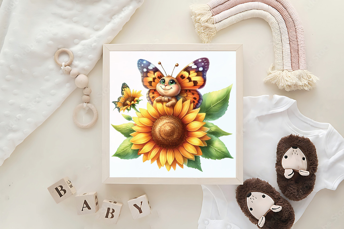 Watercolor Sunflower Butterfly, an Illustration by CraftArtStudio (Photo 6 of 6)