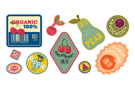 Retro fruit sticker collection, a Food Illustration by art PVP - market