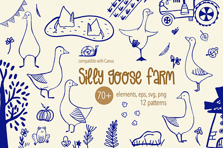 Silly Goose Farm Clipart, Patterns