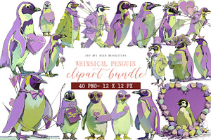 Valentine's Whimsical Penguin Clipar, an Illustration by DreamArtGraphic
