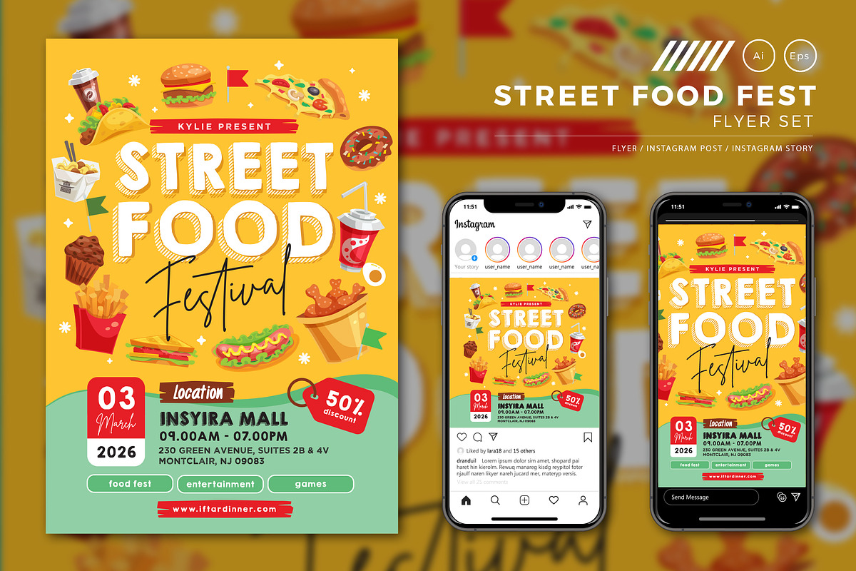 Street Food Fest Flyer Set, a Flyer Template by Aarley Kaiven (Photo 1 of 2)