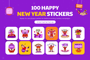 New Year Stickers Collection, an Emoji Icon by Creative Stall