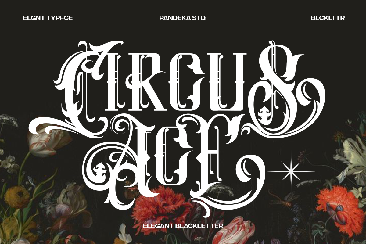 Circus Ace - Elegant Blackletter, a Blackletter Font by Pandeka Studio (Photo 1 of 12)