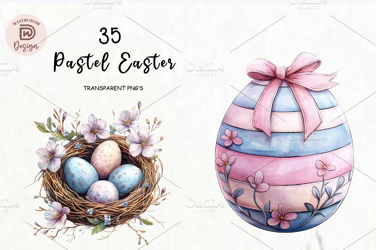 Pastel Easter Watercolor Clipart, an Illustration by Watercolor design (Photo 1 of 8)