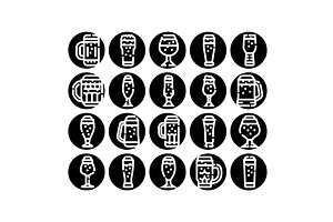 Beer glasses and mugs black glyph, a Food Illustration by pikepicture