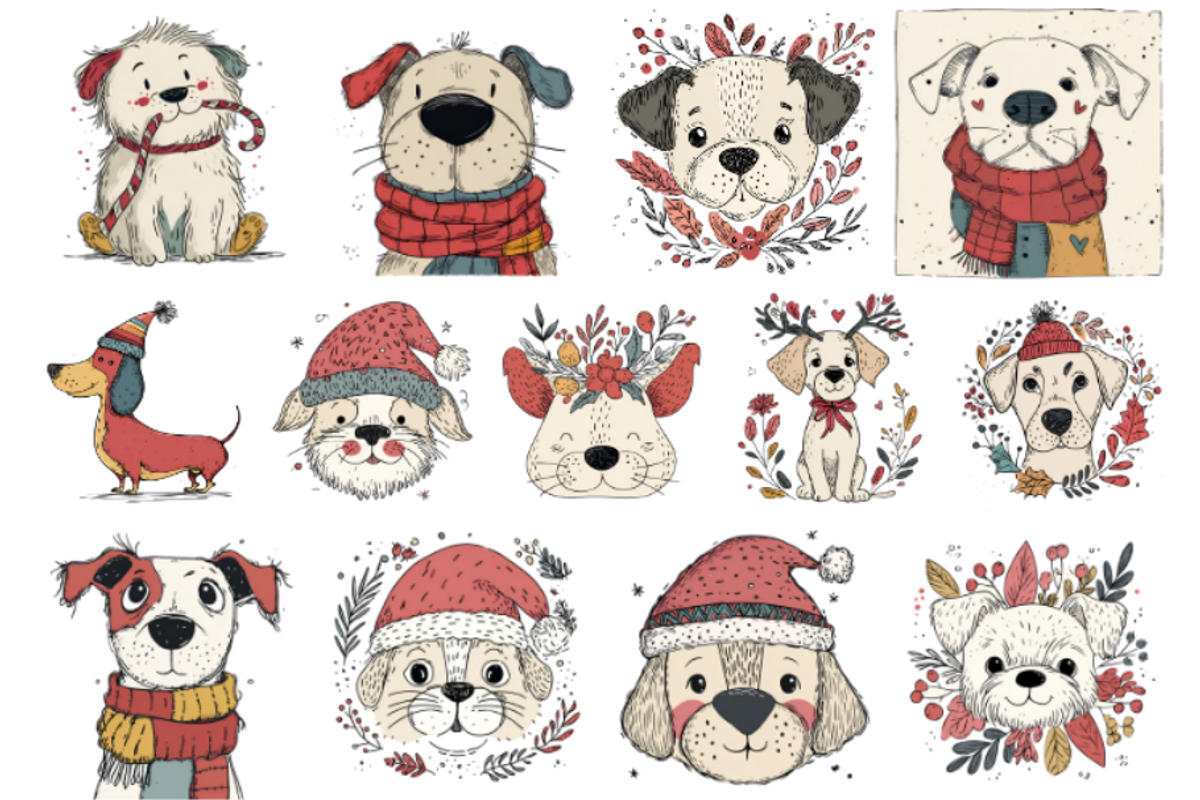 Whimsy Christmas Dogs Clipart, a Graphic by Markicha Art (Photo 3 of 4)