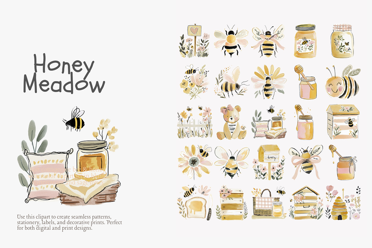 Honey meadow clipart bundle, a Decorative Illustration by Patishop Art (Photo 4 of 11)