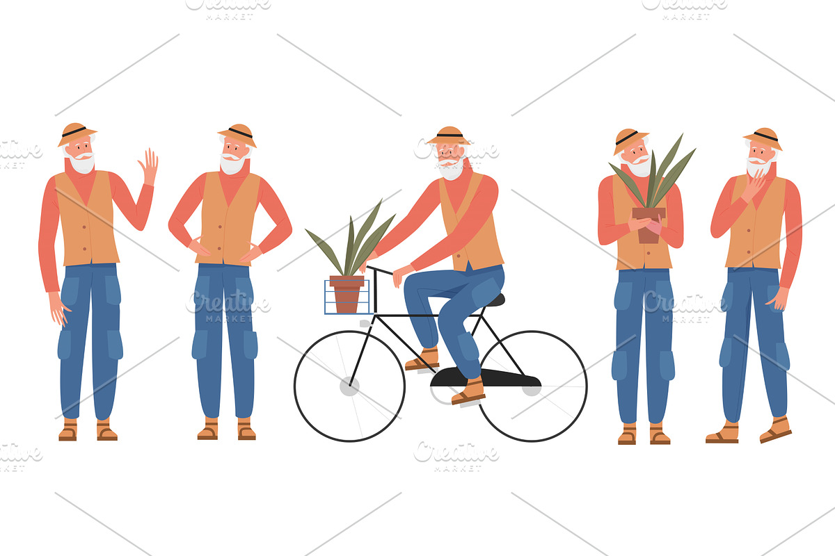Elderly Man Poses in Casual Outdoor, a Person Illustration by Flashvector