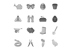 Spring Icons Set, Monochrome Style