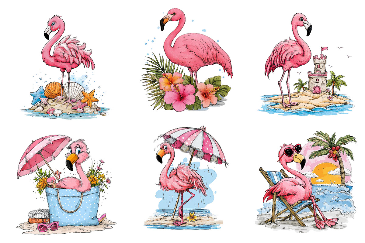 Watercolor Summer Flamingo Clipart, an Illustration by Dream Creation (Photo 4 of 7)