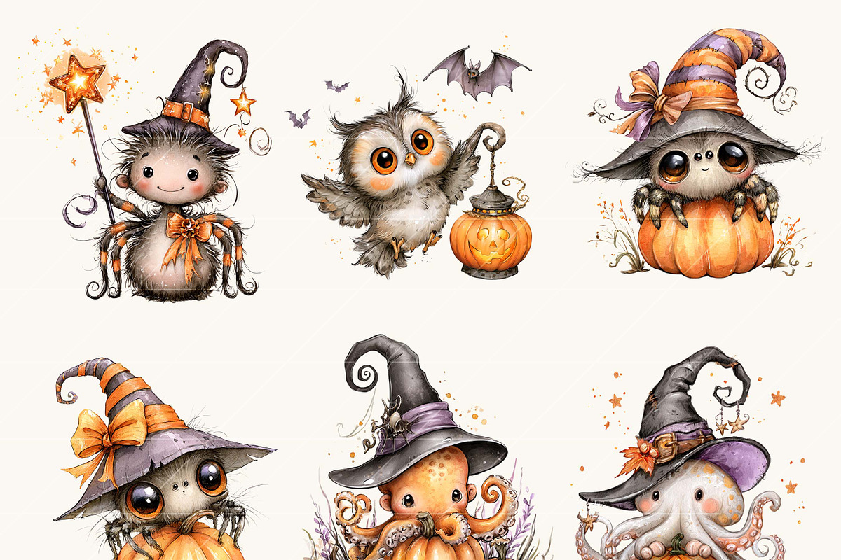 Halloween Cute Animals Clipart, a Seasonal Illustration by BusyDaydesign (Photo 2 of 9)