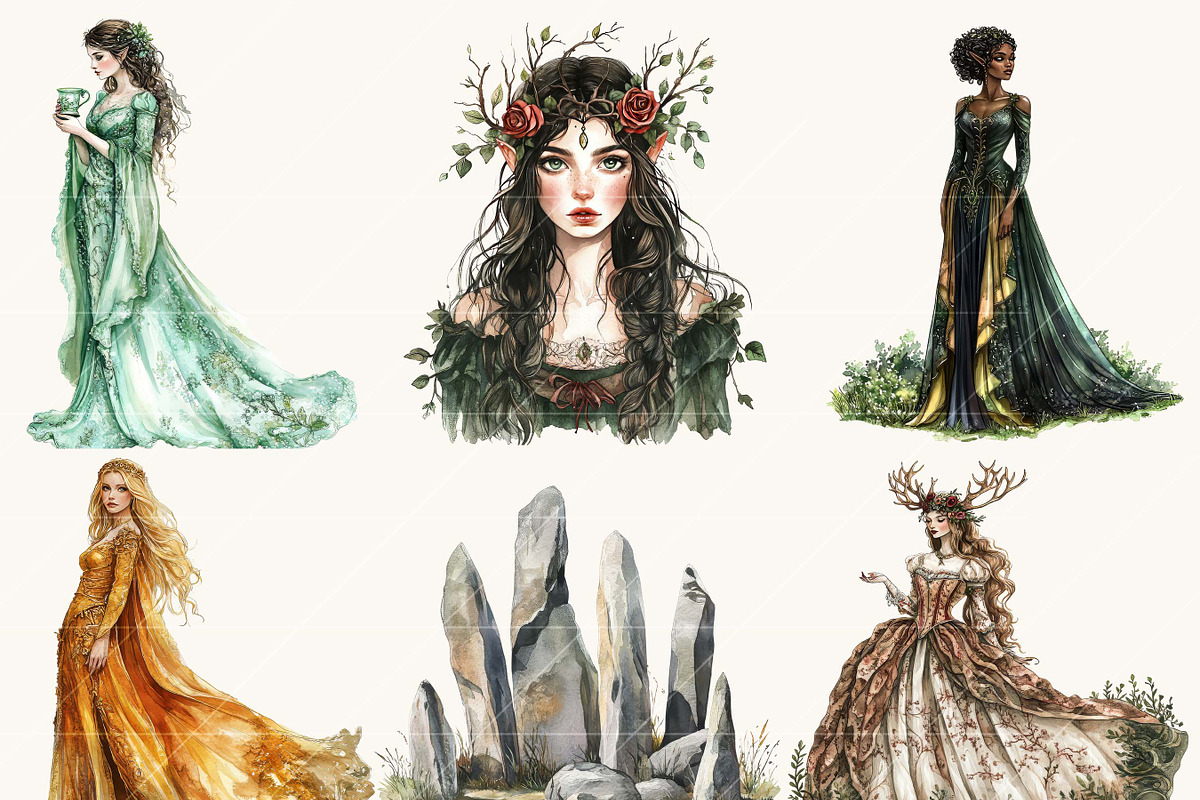 Watercolor Elven Reign Clipart, a Person Illustration by BusyDaydesign (Photo 4 of 9)