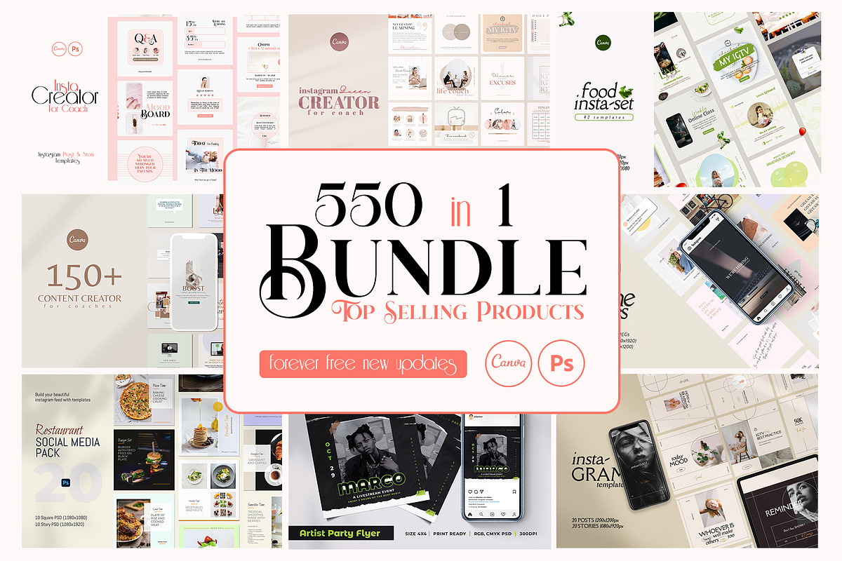 Instagram Bundle CANVA PS, a Social Media Template by goodesign (Photo 1 of 12)