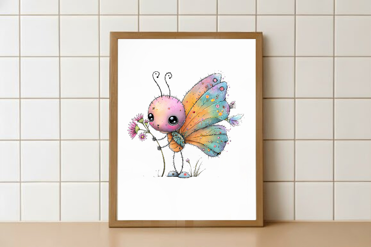 Cartoon Butterfly Flower Clipart, an Illustration by Watercolor design (Photo 2 of 8)