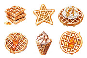 Waffle Watercolor Clipart, an Illustration by SinaCreation (Thumbnail 2 of 5)