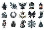 Black Christmas Clipart Set, an Illustration by Designking (Thumbnail 3 of 5)