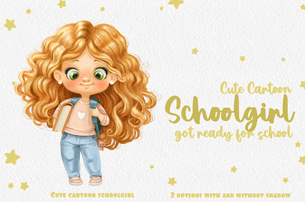 Cute cartoon blond schoolgirl