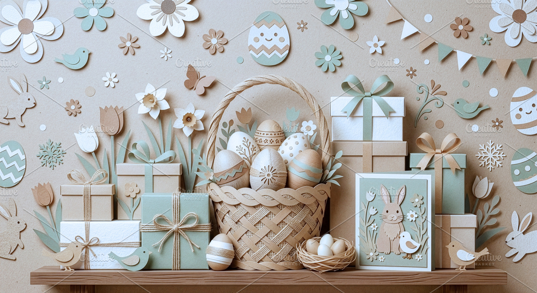 Minimalist paper cut easter scene in, an Abstract Photo by Imaginarium