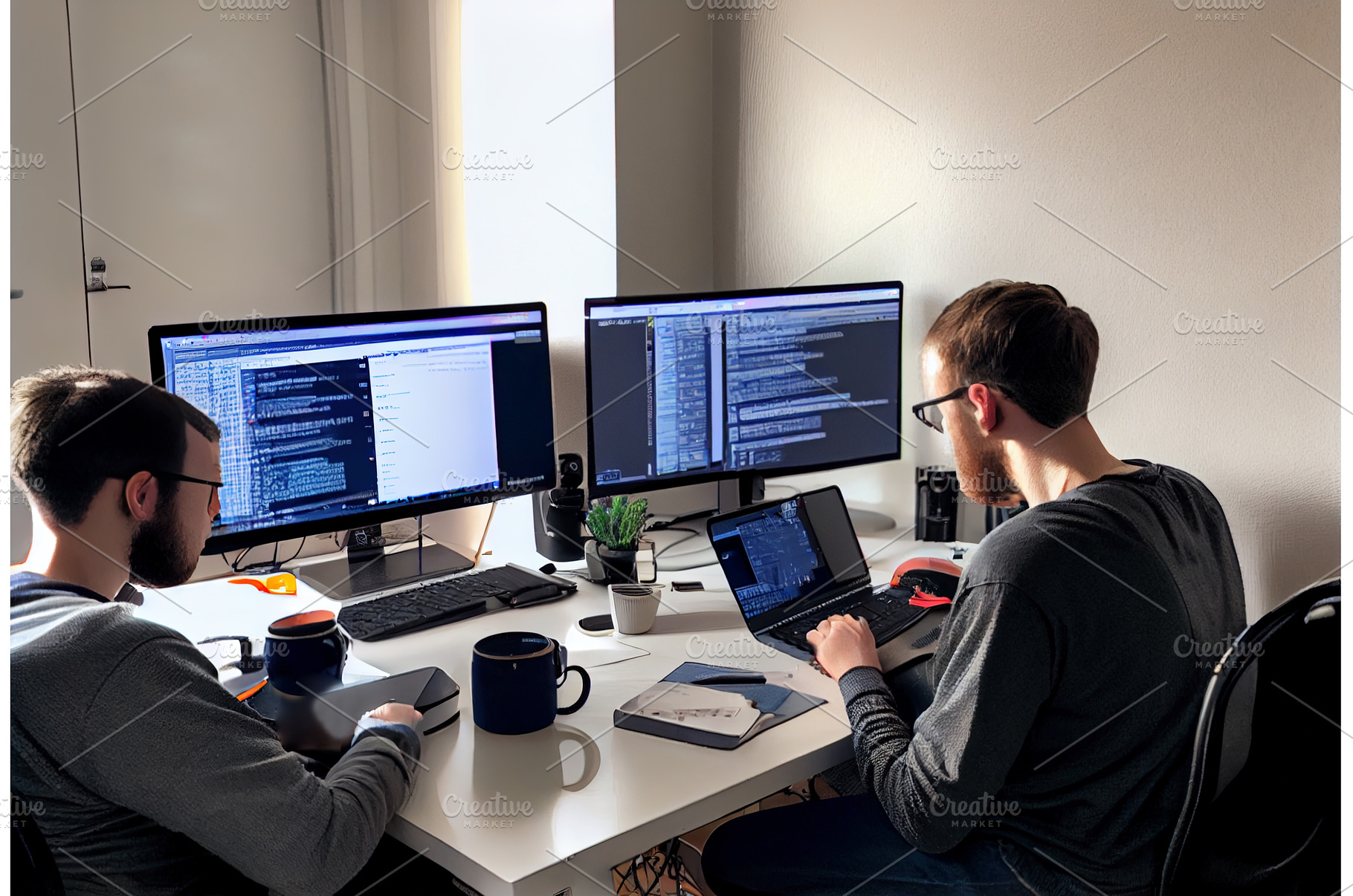 two coders working, a Technology Photo by Neirfy