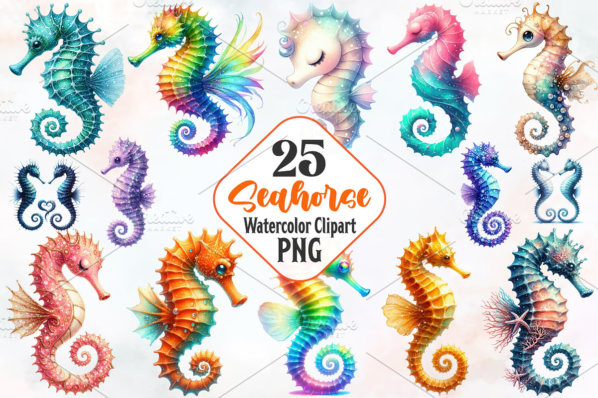 Seahorse Watercolor ClipArt's, an Illustration by RobertsArt (Photo 1 of 7)