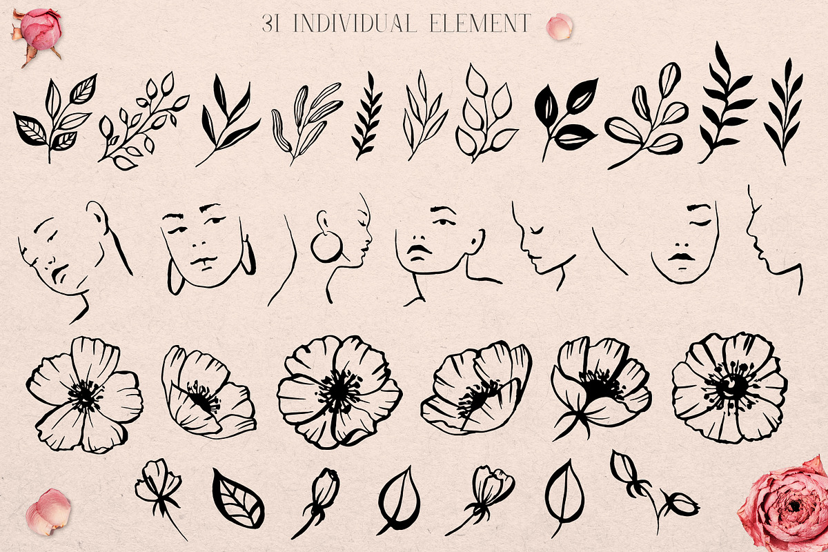 Line Art Women & Flowers Collection, a Healthcare Illustration by Dervik Art Store (Photo 5 of 9)