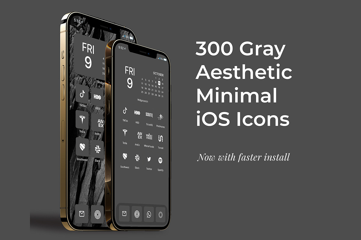 300 Gray Minimal iOS 14 Icon Pack, an Icon by A Good Design Studio (Photo 1 of 5)