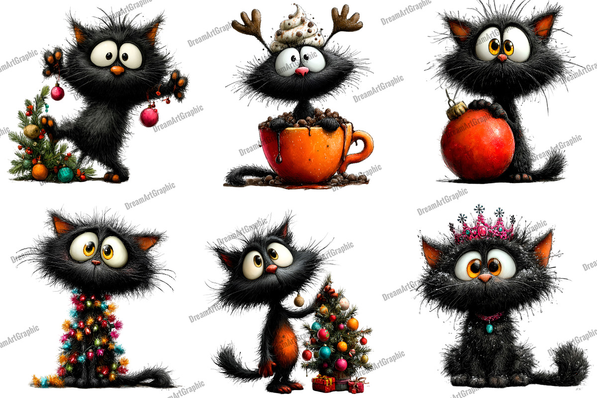 Funny Black Cat Christmas Clipart, an Illustration by DreamArtGraphic (Photo 5 of 5)