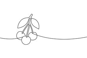 Continuous line drawing of cherries, a Food Illustration by GraphiShop
