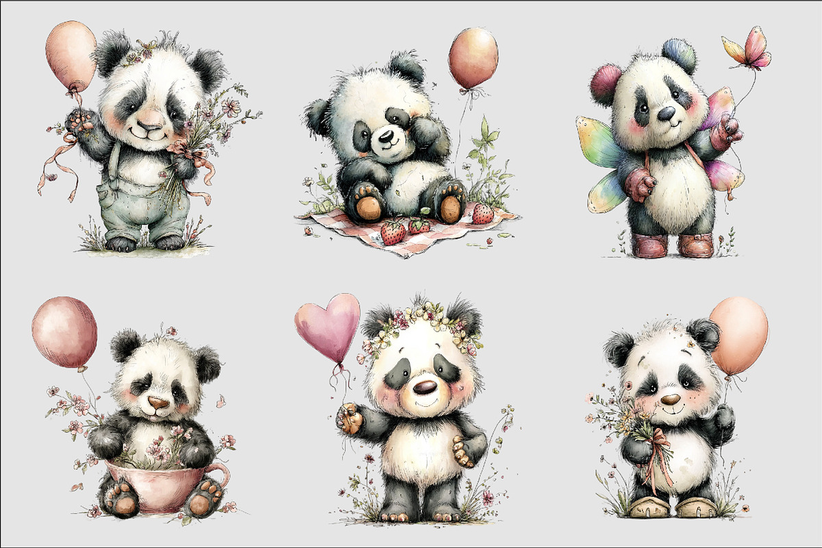 Whimsical Spring Panda Clipart, an Illustration by Design Market (Photo 5 of 5)