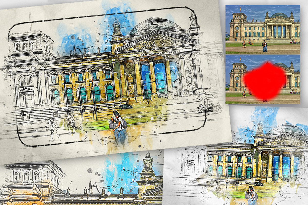 Pen Watercolor Photoshop Action, an Action Add-On by GorynArt (Photo 2 of 23)