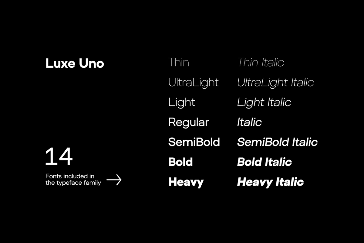 LUXE UNO - Modern Font Family, a Sans Serif Font by Designova® (Photo 14 of 14)