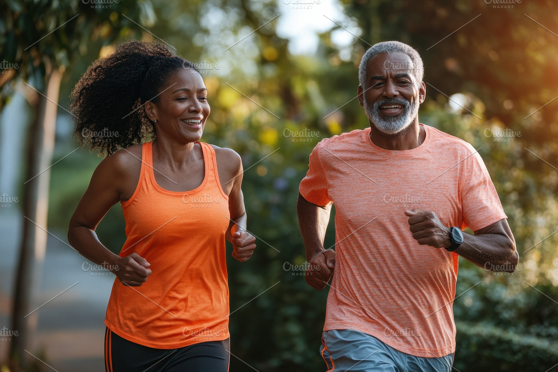 African American couple enjoying jog, a Photo by Pavel_design